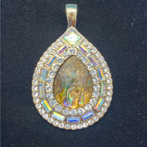 Premier Designs Statement Pendant & Earrings Abalone Rhinestone - Picture 3 of 6